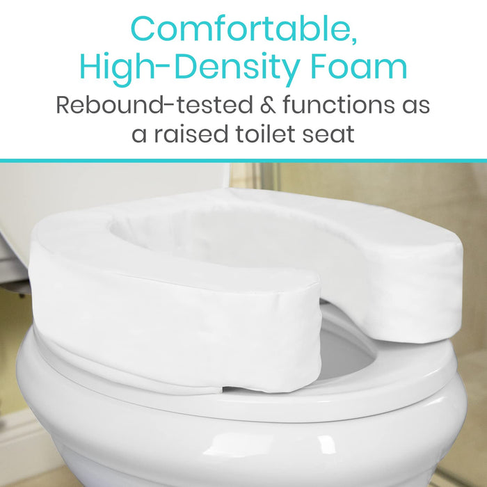 Vive Toilet Seat Riser Cushion 4-Inch High Density Foam - Raised Donut Easy Clean Portable Cushioned Pad Bathroom Attachment - Elongated Raiser - Comfort, Support for Handicap, Adults, Tailbone Pain