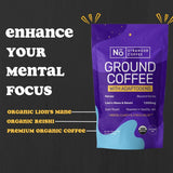 Mushroom Coffee - Dark Roast Coffee with Lions Mane & Reishi - Enhanced Focus, Stress Relief, Immune Support, & Gut Health with Adaptogen Mushrooms & Nootropics - Ground Beans - 10oz