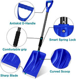 Portable Snow Shovel, 2024 New Upgrade Snow Shovels for Car Driveway, Lightweight Aluminum Portable Adjustable Large Capacity Shovel for Car, Camping,Snowman and Emergency (Blue)