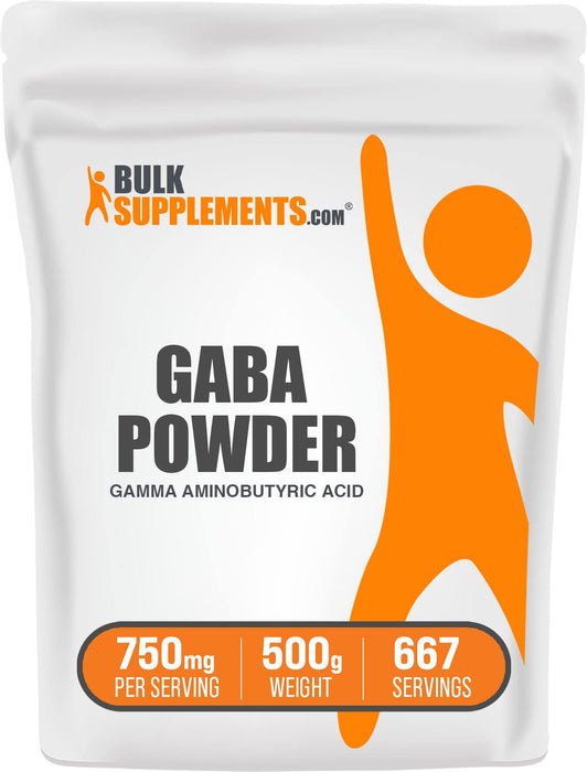 BULKSUPPLEMENTS.COM Gamma Aminobutyric Acid Powder - GABA Supplement, GABA 750mg, GABA Powder - Focus & Stress Supplements, Gluten Free, 750mg per Serving, 500g (1.1 lbs)