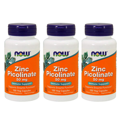 Now Foods Now Foods Zinc Picolinate, 50 mg, 120 Veg Capsules, 3 Pack