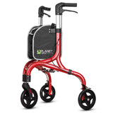Planetwalk Premium 3 Wheel Rollator Walker for Seniors - Ultra Lightweight Foldable Walker for Elderly, Aluminum Three Wheel Mobility Aid, Brilliant Red