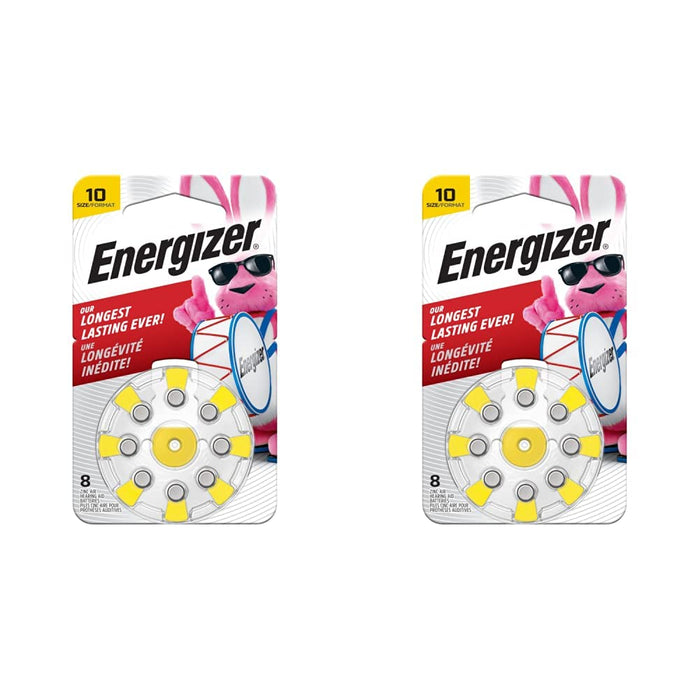 Energizer Hearing Aid Batteries, Yellow Tab, Size 10, 8 Count (Pack of 2)