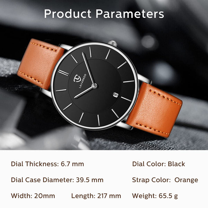 BEN NEVIS Watch, Mens Watch,Minimalist Fashion Simple Wrist Watch Analog Date with Leather Strap Orange Blue