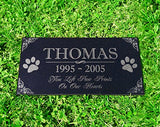 You Left Paw Prints on Our Hearts Pet Memorial Stones Personalized Headstone Grave Marker Absolute Black Granite Garden Plaque Engraved with Dog Cat Name Dates