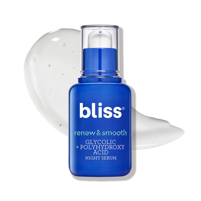 Bliss Renew & Smooth - Glycolic + Polyhydroxy Acid Night Serum - 1 Fl Oz - Gently Exfoliate Skin - Hydrating - Clean - Vegan & Cruelty-Free