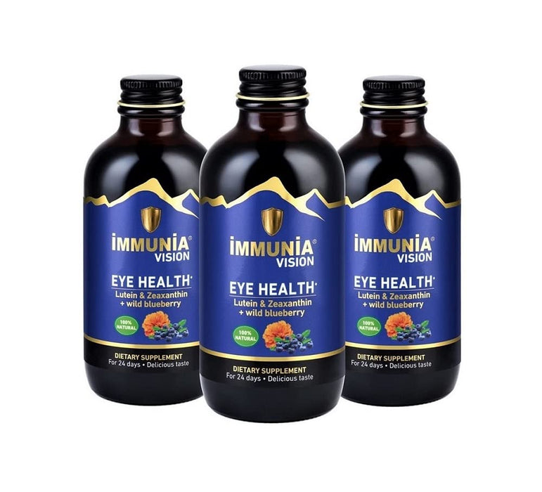 Immunia Vision - Wild Blueberry Concentrate + Lutein 20 mg. Eye Health Antioxidant Supplement. Liquid Formula. Delicious Taste. 5 ml/Day. 3-Pack