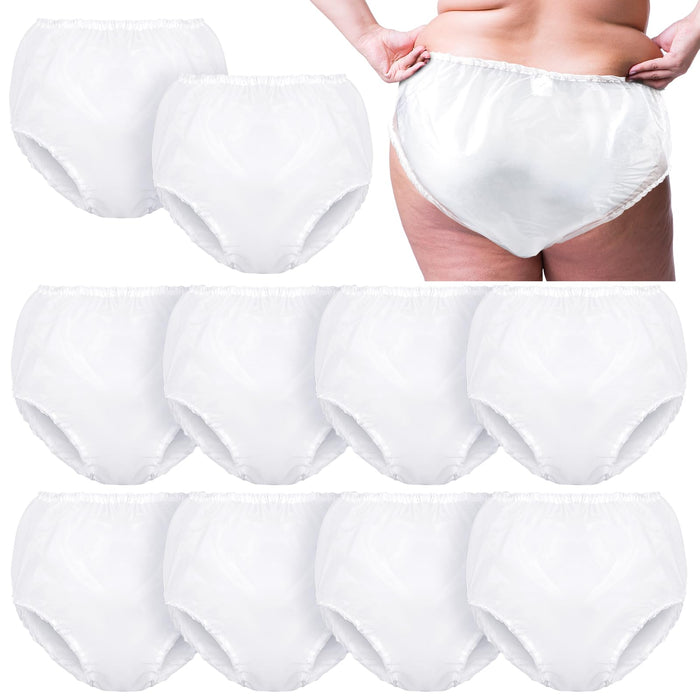 Weewooday 10 Pcs Adult Plastic Pants Fit for Use with Diapers Waterproof Incontinence Underpants EVA Pull on Cover Pants Leak Proof Washable Incontinence Pants for Men Women Elderly, White (XX-Large)