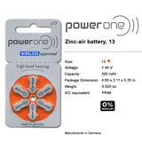 PowerOne Hearing Aid Batteries No Mercury Size 13, PR48 (60 Batteries) + Battery Keychain Kit