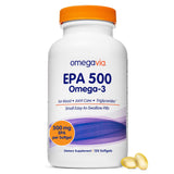 OmegaVia EPA 500 Omega-3 Fish Oil, 120 Capsules, 500 mg EPA/Pill, High-Purity EPA Formula (Triglyceride Form), IFOS 5-Star Certified, w/Fish Gelatin Capsule, Gluten-Free, Non-GMO