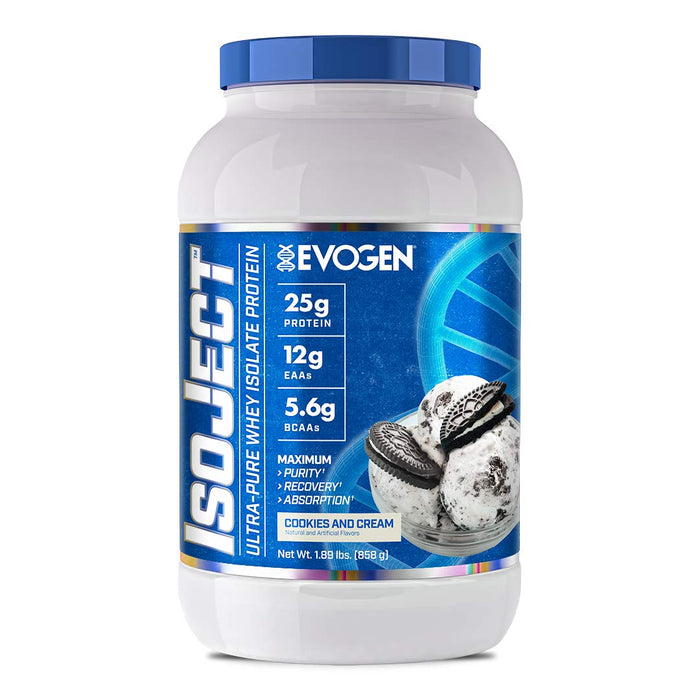 Evogen Isoject Cookies & Cream, Whey Isolate Loaded with BCAA, EAA, Ignitor Enzymes, Recovery, Shakes, Smoothies, for Men & Women