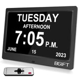 10.1" Digtal Clock with Day and Date for Seniors, Large LCD Display, Auto Dimmable, 12 Alarm Settings - Best Gift for Elderly