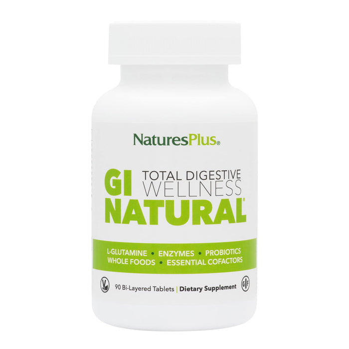 NaturesPlus GI Natural Total Digestive Wellness - 90 Vegetarian Tablets, Bilayer - Natural Gut Health Supplement - Probiotics, Prebiotics, Enzymes - Gluten-Free - 30 Servings