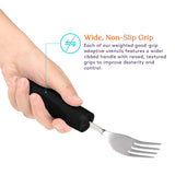 Special Supplies Adaptive Utensils (4-Piece Kitchen Set) Weighted, Non-Slip Handles for Hand Tremors, Arthritis, Parkinson’s Elderly use - Stainless Steel Knife, Fork, Spoons (Black Weighted Bendable)