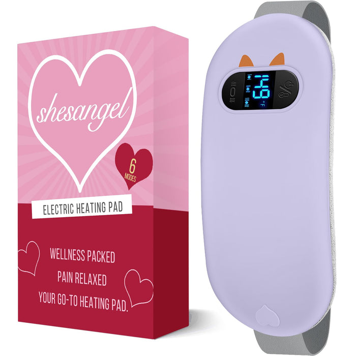 FSA HSA Eligible Heating Pad, Portable Cordless Menstrual Heating Pad with 6 Heat Levels and 6 Massage Modes, Heating Pad for Period Cramps, Back Pain 3s Fast Heating Gift for Women and Girl(Purple)
