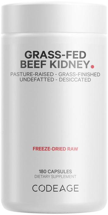 Codeage Grass Fed Beef Kidney Supplement - Freeze Dried, Non-Defatted, Desiccated Beef Kidney Glandulars Nutrition Bovine Pills – Pasture Raised Beef Vitamins For Kidney - Non-GMO -180 Capsules