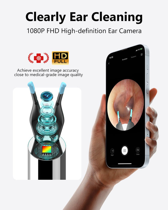 [Cutting-Edge] BEBIRD Note5 Ear Wax Removal Tool: Ear Cleaner with Camera 10 Megapixel Otoscope, Omni-Direction Tweezer, Real-Time Remote Video, Magnetic Cap, Multi Earwax Cleaning Replacement Tips