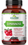 Zazzee D-Mannose, 1000 mg per Serving, 180 Vegan Capsules, 3 Month Supply, Potent & Fast-Acting, Certified Kosher, 100% Pure, All-Natural Urinary Tract Health UTI Support, 100% Vegetarian, Non-GMO