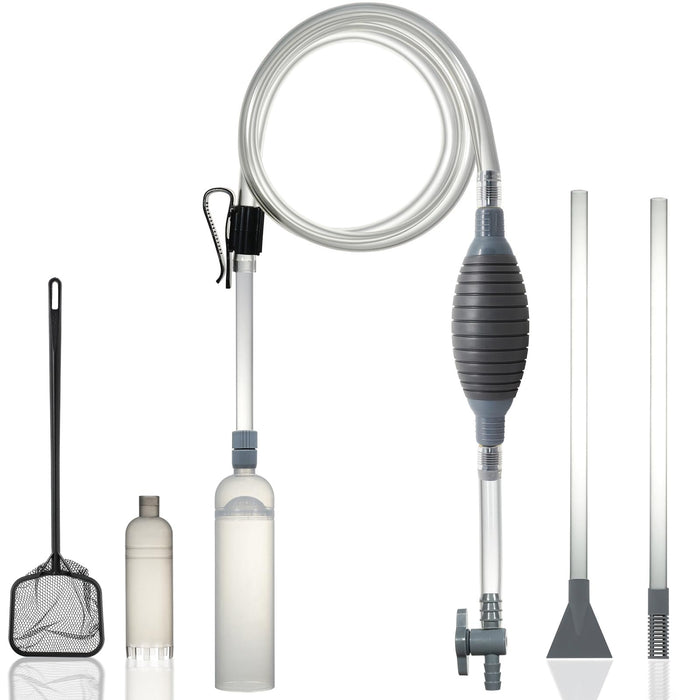 AREPK Aquarium Siphon Vacuum Cleaner Kit with Dual Vacuum Tubes for Various Tank Sizes and One Fish Net, Aquarium Gravel Vacuum Cleaner