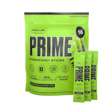 PRIME HYDRATION+ Sticks LEMON LIME | Hydration Powder Single Serve Sticks | Electrolyte Powder On The Go | Low Sugar | Caffeine-Free | Vegan | 16 Sticks