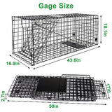 VASALAID Live Animal Trap Cage, 43.6 X 16.9 X 18.1inch Catch and Release, Humane Live Trap Cage Indoor & Outdoor Foldable Live Trap for Foxes, Large Dogs, Coyotes, Raccoons, Woodchucks