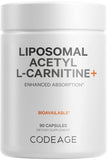 Codeage Liposomal Acetyl-L-Carnitine 500mg Supplement, 3-Month Supply - Liposomal ACL for Enhanced Absorption - Energy, Healthy Brain, Cognitive Support - 1 Capsule a Day, Vegan, Non-GMO, 90 Capsules