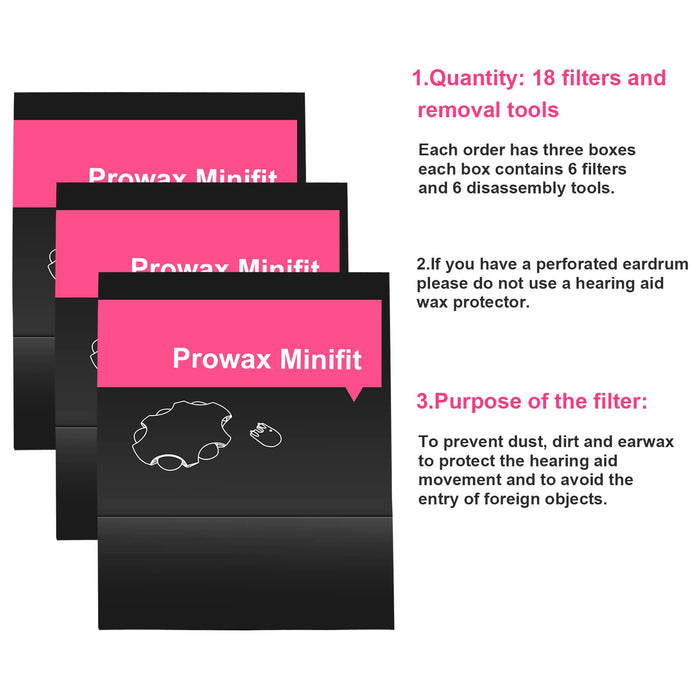 ProWax MiniFit Filters Hearing Aid Supplies (3 Packs/18 pcs) ProWax MiniFit Replacement Hearing Aid Wax Guard Filters