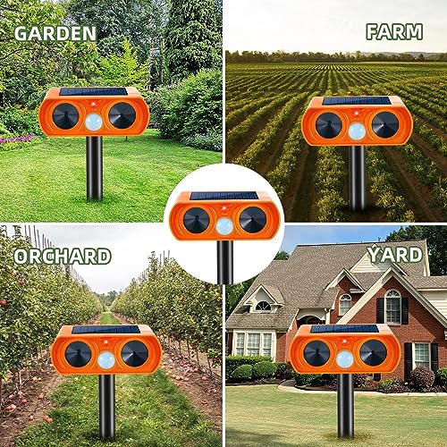 2PCS Ultrasonic Animal Repellent Outdoor Solar Animal Repeller Waterproof with Motion Detection&LED Flashing Light Sensor for Cat,Deer,Skunk Repellent Devices Deterrent for Yard Garden Farm