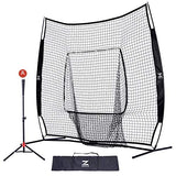 ZELUS 7x7ft Baseball Softball Practice Net | Portable Baseball Net with Tee, 2.8" 16oz Weighted Baseball and Carry Bag for Batting Hitting and Pitching