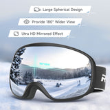 RIOROO Ski Goggles Snowboard Goggles for Men Women Adults Youth,Over Glasses OTG/100% UV Protection/Anti-fog/Wide Vision