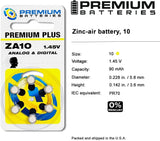 Premium Batteries Size 10 PR70 1.45V Hearing Aid Battery Yellow Tab (240 Batteries)