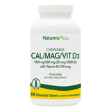 NaturesPlus Cal/Mag/VIT D3 with Vitamin K2-60 Chewable Tablets - Chocolate Flavor - Calcium, Magnesium, Vitamin D3 & K2 Bone Health Support Supplement - 30 Servings