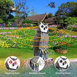 molemo Solar Bird Repellent, Owl Decoy Bird Deterrent Devices Outdoor with Flashing Eyes & Realistic Sound & Rotating Head, Intelligent Animal Repeller for Home, Garden, Patio, RV, Halloween