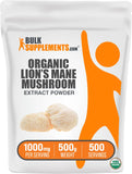 BULKSUPPLEMENTS.COM Organic Lion's Mane Mushroom Extract - Lions Mane Supplement Powder, Lion's Mane Extract, Lions Mane Powder - for Immune Health, Gluten Free - 1000mg per Serving, 500g (1.1 lbs)