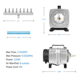 AquaMiracle Aquarium Air Pump Commercial Air Pump 1750GPH, 120W Air Pump for Fish Tank, Hydroponic Air Pump, Fish Tank Air Pump Bubbler Pond Aerator