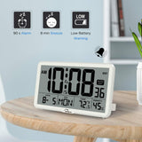 WallarGe Auto Set Digital Wall Clock Battery Operated, Desk Clocks with Temperature, Humidity and Date, Large Display Digital Calendar Alarm Clock for Elderly, Bedroom, Office, 8 Time Zone, Auto DST.