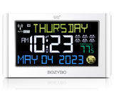 BOZYBO Digital Clock with 6 Alarm Clocks: Atomic Clock with Indoor Temperature Self Time Correction Clock with Day and Date for Elderly Adjustable Brightness Wall Clock or Desk Clock for Bedroom