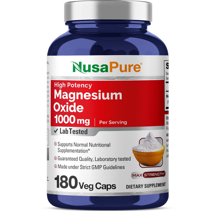 NusaPure Magnesium Oxide 1,000mg per Serving 180 Veggie Caps (Non-GMO, Gluten Free)