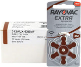 120 x Size 312 Rayovac Extra Advanced Hearing Aid Batteries