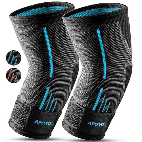 APOYO Elbow Brace for Tendonitis and Tennis Elbow, Elbow Compression Sleeve (Pair), Tennis Elbow Brace for Women and Men w/ Adjustable Strap for Tennis Elbow Relief, Weightlifting, Arthritis, Workouts, Reduce Joint Pain During Fitness Activity (Medium)