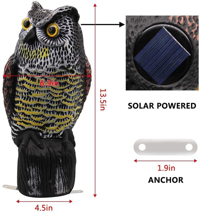 Hausse Solar Fake Horned Owl Statue, Solar Powered Halloween Motion Activated Scarecrow Deterrent Owl with Red Eyes, Scary Sound Scare Birds Away for Garden Yard Outdoor