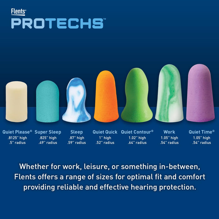 Flents Protechs Foam Ear Plugs for Work, Loud Noise, Heavy Machinery, Construction, Studying & Traveling, NRR 33, Green, Made in The USA, 50 Pair