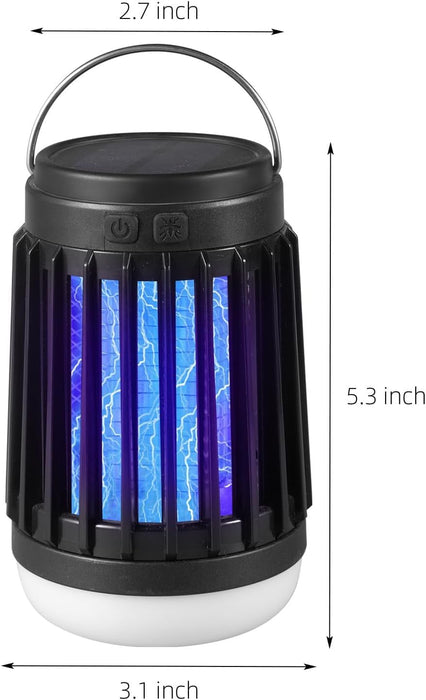 2 Pcs Solar Bug Zapper Outdoor Waterproof Mosquito Zapper - Camping Light, Mosquito Killer, Flashlight - 3 in 1 Cordless Mosquito Light Killer Portable Small Bug Zapper for Patio Home Camping, Black