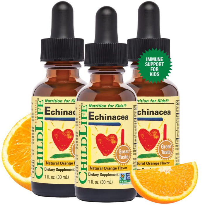 CHILDLIFE ESSENTIALS Liquid Echinacea for Kids - Immune Booster for Kids, All-Natural, Gluten-Free, Allergen-Free, Kids Echinacea Drops - Natural Orange Flavor, 1-Ounce Bottle (Pack of 3)