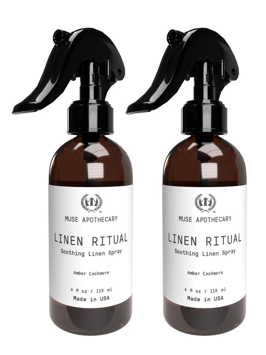 Muse Bath Apothecary Linen Ritual - Aromatic, Soothing, and Relaxing Linen Mist, Laundry and Fabric Spray - Infused with Natural Aromatherapy Essential Oils - 4 oz, Amber Cashmere, 2 Pack