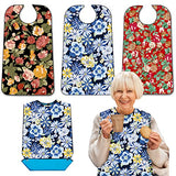 EpoBob 3 Pack Adult Bibs with Crumb Catcher, Washable and Adjustable Adult Bibs for Women Elderly Seniors Big Flower 02