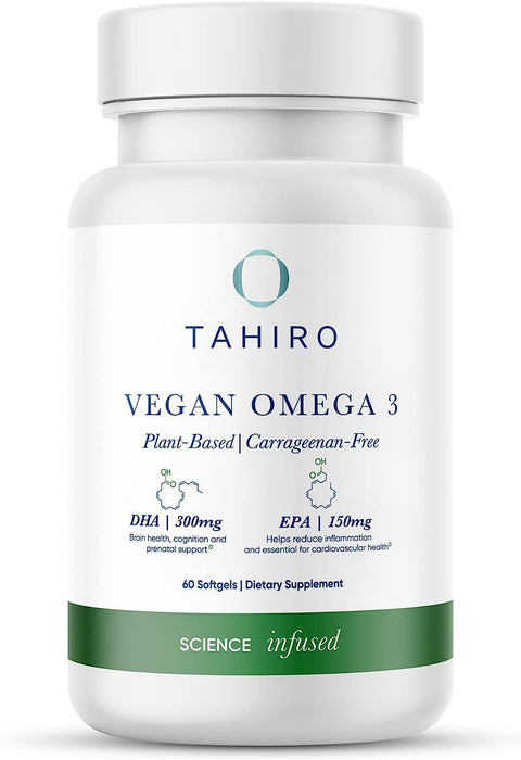 TAHIRO Vegan Omega-3 Softgels - Plant-Based Supplement with DPA, DHA & EPA - Nutrients for Men, Women and Pregnant Women - Supports Brain Health - Prenatal & Joint Supplements, 1000mg