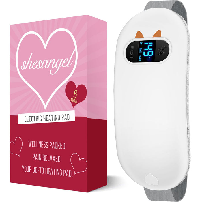 FSA HSA Eligible Heating Pad, Portable Cordless Menstrual Heating Pad with 6 Heat Levels and 6 Massage Modes, Heating Pad for Period Cramps, Back Pain 3s Fast Heating Gift for Women and Girl(White)