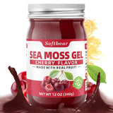 softbear Sea Moss Gel Cherry Flavored 12 OZ - Wildcrafted Irish Sea Moss Gel Organic Raw 92 Minerals and Vitamins Non-GMO Gluten-Free Vegan Supplements Immune Digestive Support