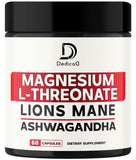 Magnesium L-Threonate Supplement with Lions Mane & Ashwagandha Root - 1000Mg Per Serving for 60 Count Supply - Advanced Formula Support